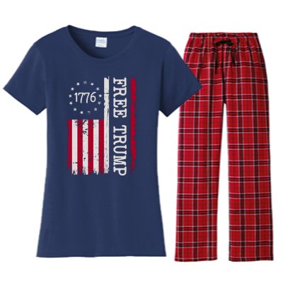 Free Trump Destressed 1776 Betsy Ross USA Flag Women's Flannel Pajama Set