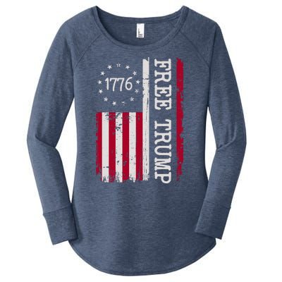 Free Trump Destressed 1776 Betsy Ross USA Flag Women's Perfect Tri Tunic Long Sleeve Shirt