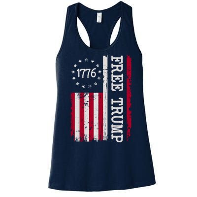 Free Trump Destressed 1776 Betsy Ross USA Flag Women's Racerback Tank