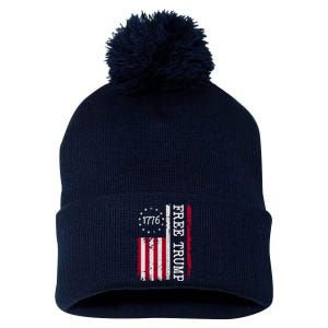 Free Trump Destressed 1776 Betsy Ross USA Flag Pom Pom 12in Knit Beanie