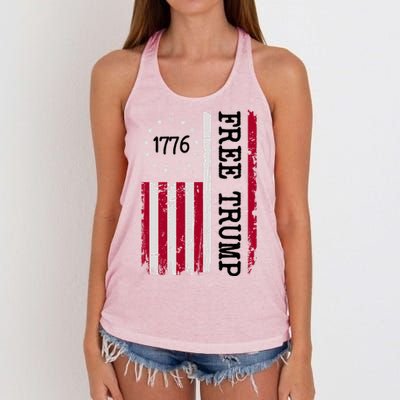 Free Trump Destressed 1776 Betsy Ross USA Flag Women's Knotted Racerback Tank