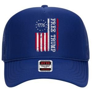 Free Trump Destressed 1776 Betsy Ross USA Flag High Crown Mesh Back Trucker Hat