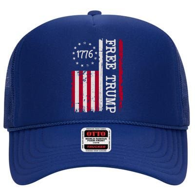 Free Trump Destressed 1776 Betsy Ross USA Flag High Crown Mesh Back Trucker Hat