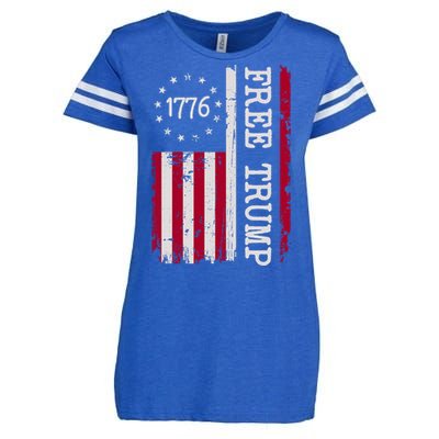 Free Trump Destressed 1776 Betsy Ross USA Flag Enza Ladies Jersey Football T-Shirt