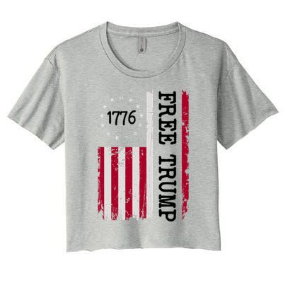 Free Trump Destressed 1776 Betsy Ross USA Flag Women's Crop Top Tee