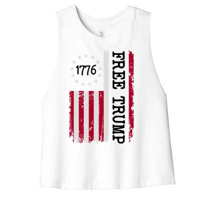 Free Trump Destressed 1776 Betsy Ross USA Flag Women's Racerback Cropped Tank