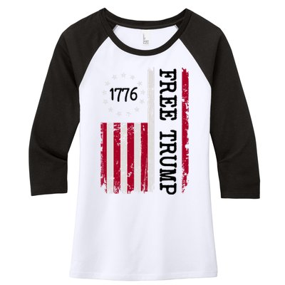 Free Trump Destressed 1776 Betsy Ross USA Flag Women's Tri-Blend 3/4-Sleeve Raglan Shirt