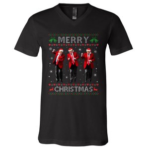 Funny Trump Dance Merry Christmas Ugly Xmas Sweater Pajamas V-Neck T-Shirt