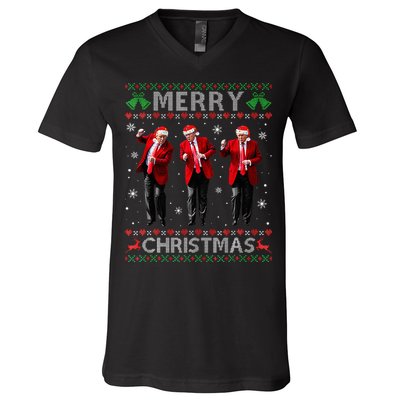 Funny Trump Dance Merry Christmas Ugly Xmas Sweater Pajamas V-Neck T-Shirt