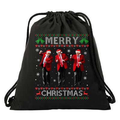 Funny Trump Dance Merry Christmas Ugly Xmas Sweater Pajamas Drawstring Bag