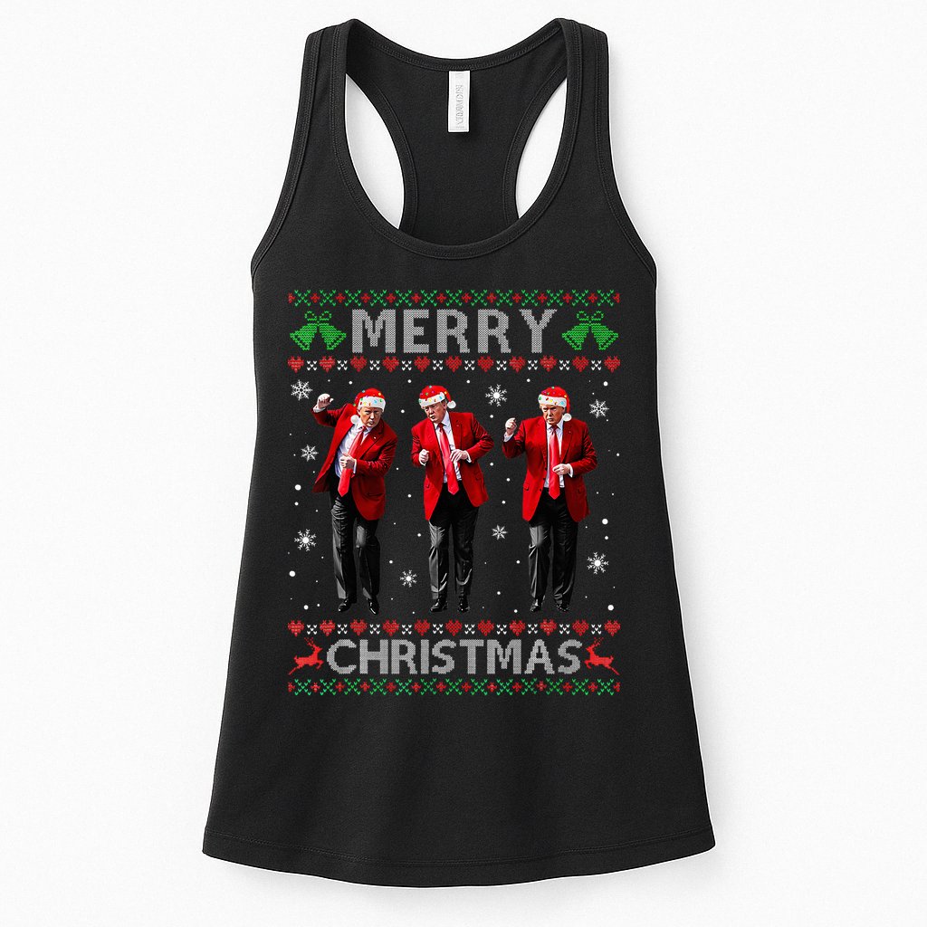 Funny Trump Dance Merry Christmas Ugly Xmas Sweater Pajamas Womens Tank Top