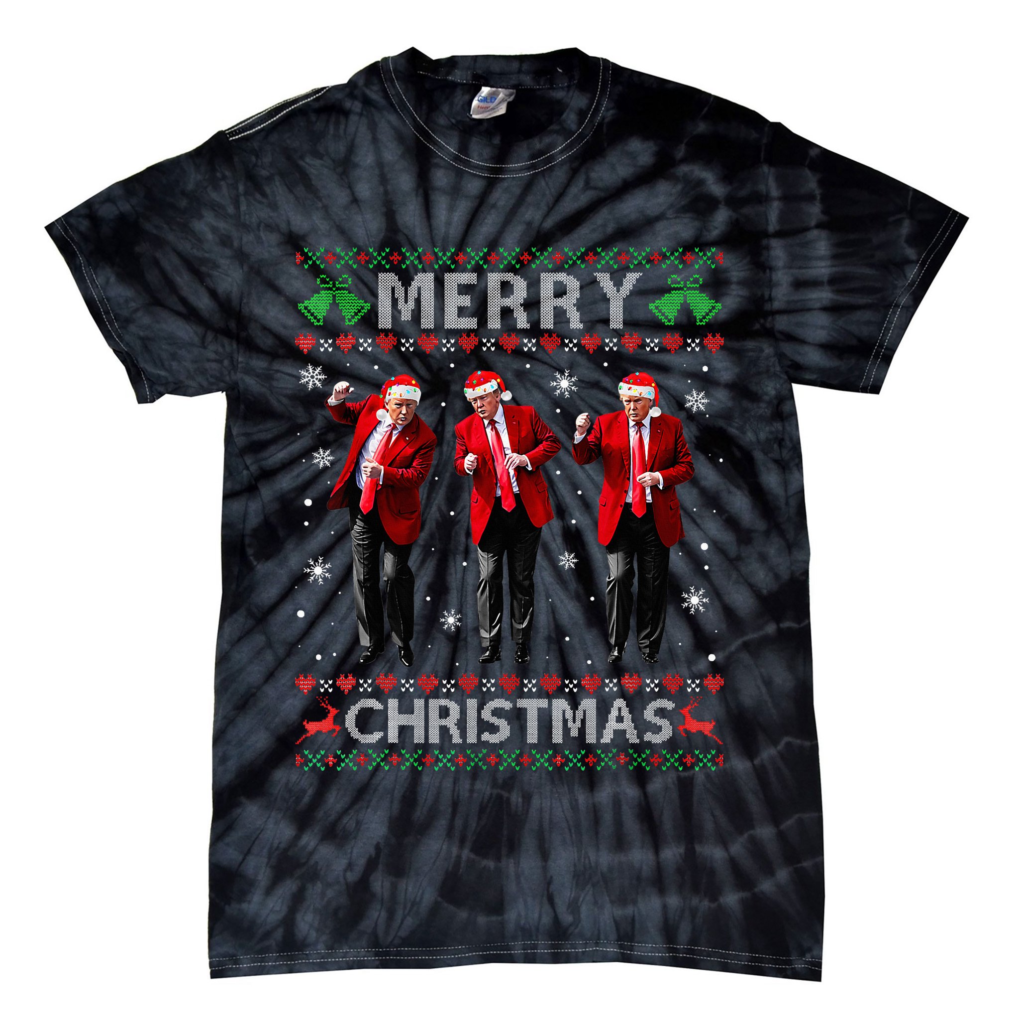Funny Trump Dance Merry Christmas Ugly Xmas Sweater Pajamas Tie-Dye T-Shirt