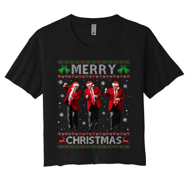 Funny Trump Dance Merry Christmas Ugly Xmas Sweater Pajamas Crop Top