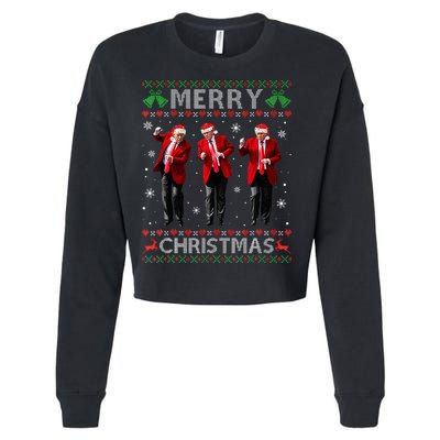 Funny Trump Dance Merry Christmas Ugly Xmas Sweater Pajamas Cropped Pullover Crew
