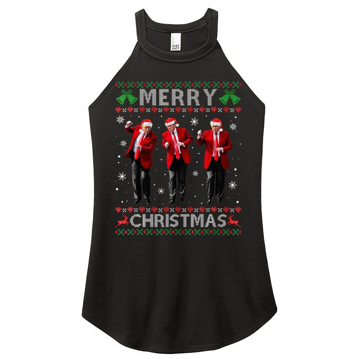 Funny Trump Dance Merry Christmas Ugly Xmas Sweater Pajamas Women's Perfect Tri Rocker Tank