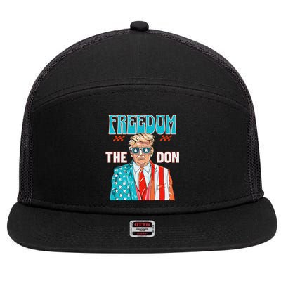 Freedom The Don 4th Of July Patriotic American Flag Trump 7 Panel Mesh Trucker Snapback Hat