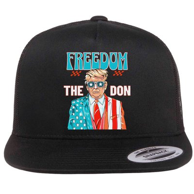 Freedom The Don 4th Of July Patriotic American Flag Trump Flat Bill Trucker Hat