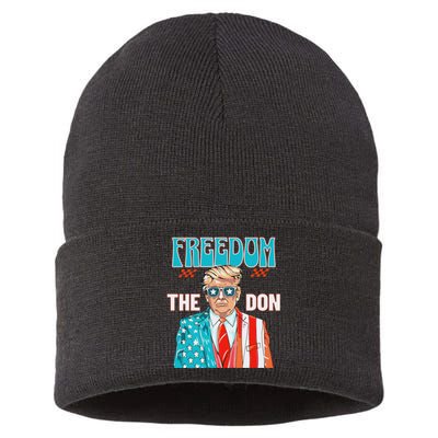 Freedom The Don 4th Of July Patriotic American Flag Trump Sustainable Knit Beanie