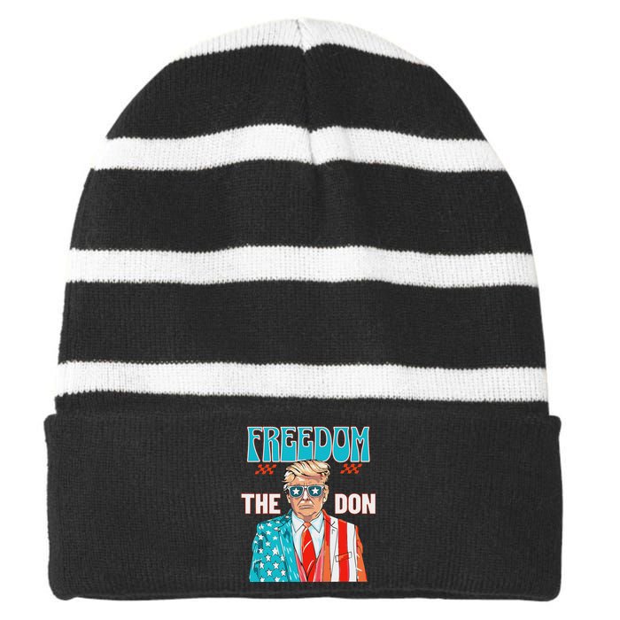 Freedom The Don 4th Of July Patriotic American Flag Trump Striped Beanie with Solid Band