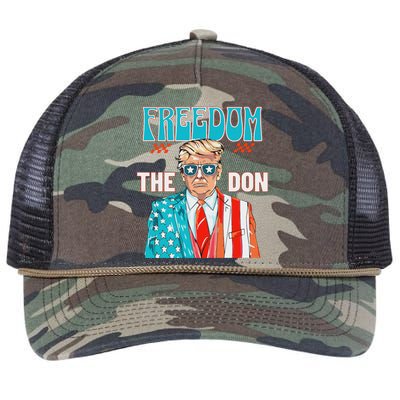 Freedom The Don 4th Of July Patriotic American Flag Trump Retro Rope Trucker Hat Cap