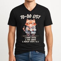 Funny To Do List Grumpy Coffee Cat V-Neck T-Shirt