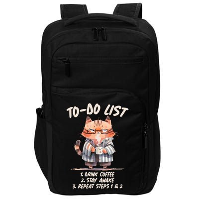 Funny To Do List Grumpy Coffee Cat Impact Tech Backpack