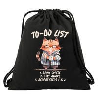 Funny To Do List Grumpy Coffee Cat Drawstring Bag