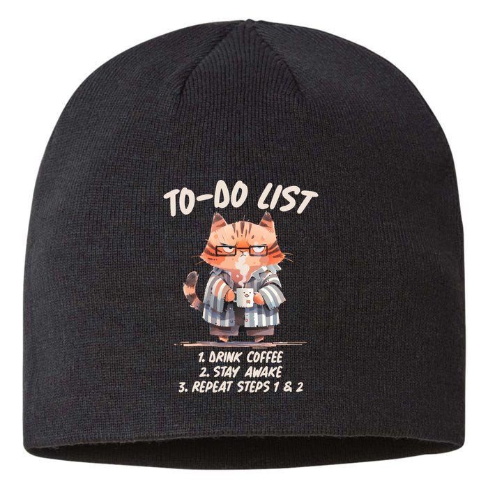 Funny To Do List Grumpy Coffee Cat Sustainable Beanie