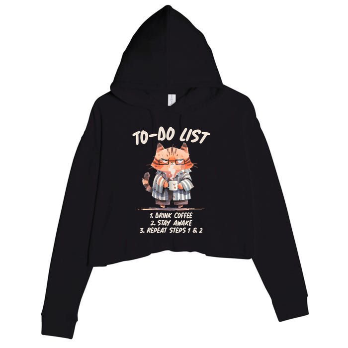 Funny To Do List Grumpy Coffee Cat Crop Fleece Hoodie