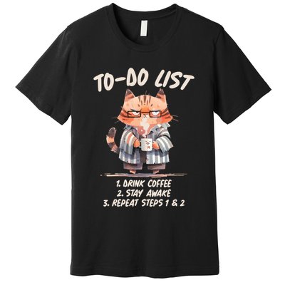 Funny To Do List Grumpy Coffee Cat Premium T-Shirt