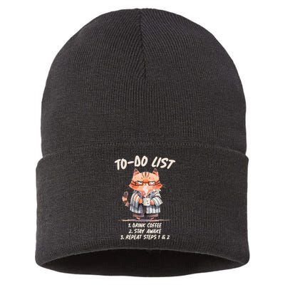 Funny To Do List Grumpy Coffee Cat Sustainable Knit Beanie