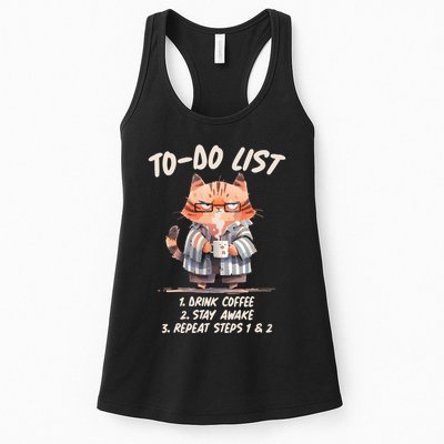Funny To Do List Grumpy Coffee Cat Womens Tank Top