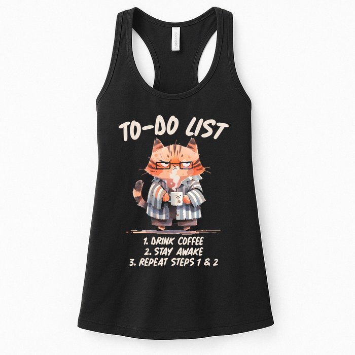 Funny To Do List Grumpy Coffee Cat Womens Tank Top