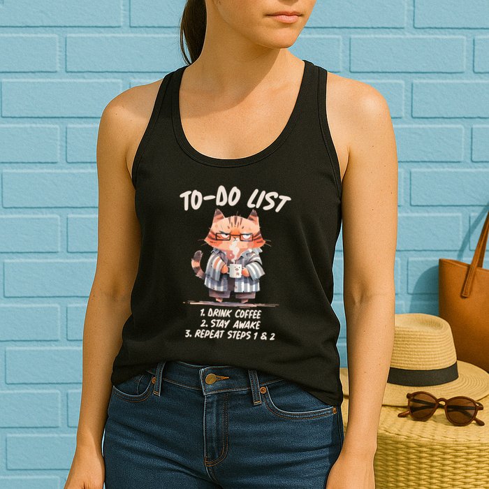 Funny To Do List Grumpy Coffee Cat Womens Tank Top