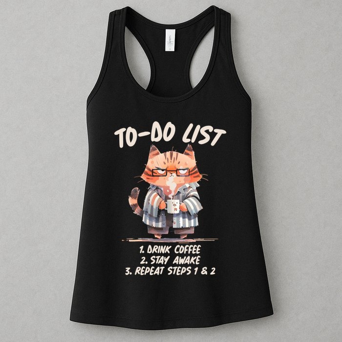 Funny To Do List Grumpy Coffee Cat Womens Tank Top