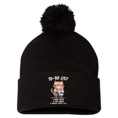 Funny To Do List Grumpy Coffee Cat Pom Pom 12in Knit Beanie