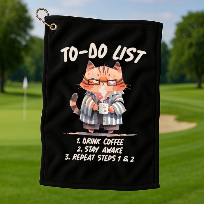 Funny To Do List Grumpy Coffee Cat Golf Towel