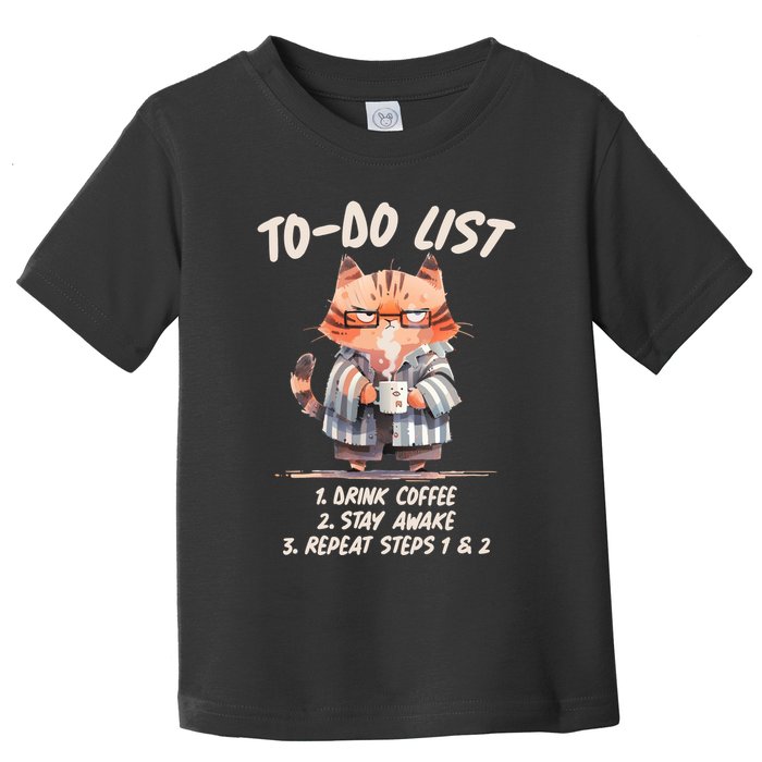 Funny To Do List Grumpy Coffee Cat Toddler T-Shirt