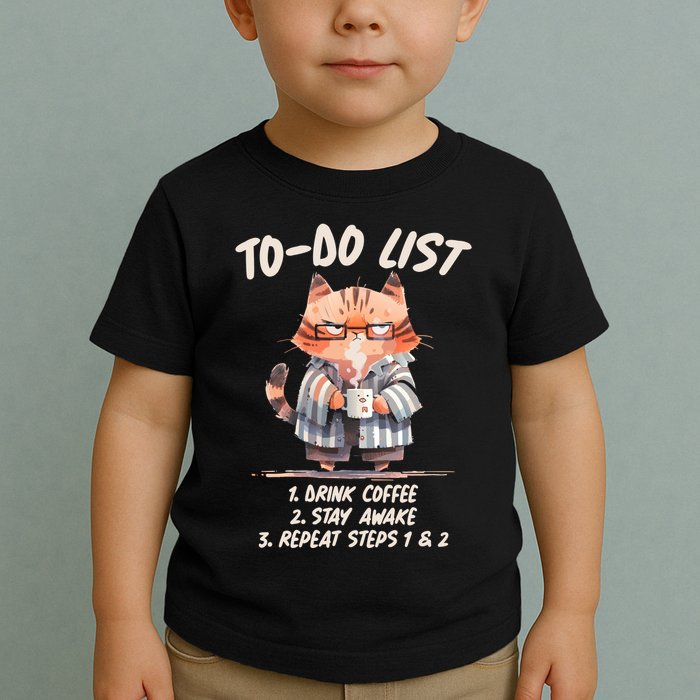 Funny To Do List Grumpy Coffee Cat Toddler T-Shirt