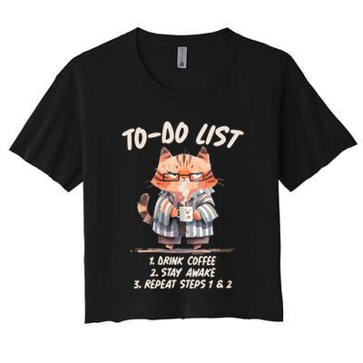 Funny To Do List Grumpy Coffee Cat Crop Top