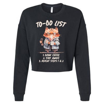 Funny To Do List Grumpy Coffee Cat Cropped Pullover Crew