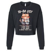 Funny To Do List Grumpy Coffee Cat Cropped Pullover Crew