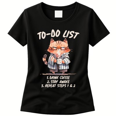 Funny To Do List Grumpy Coffee Cat Womens T-Shirt