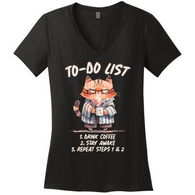 Funny To Do List Grumpy Coffee Cat Women's V-Neck T-Shirt