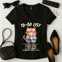 Funny To Do List Grumpy Coffee Cat Women's V-Neck T-Shirt