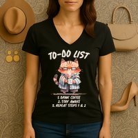 Funny To Do List Grumpy Coffee Cat Women's V-Neck T-Shirt