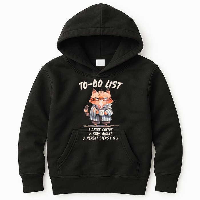 Funny To Do List Grumpy Coffee Cat Kids Hoodie