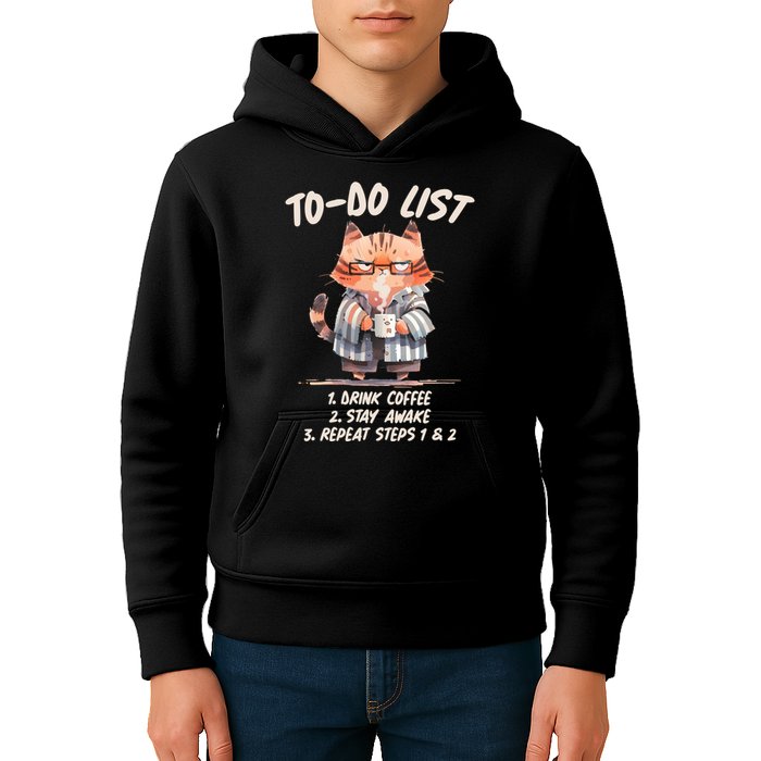 Funny To Do List Grumpy Coffee Cat Kids Hoodie