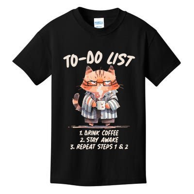 Funny To Do List Grumpy Coffee Cat Kids T-Shirt