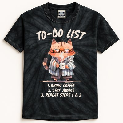 Funny To Do List Grumpy Coffee Cat Kids Tie-Dye T-Shirt